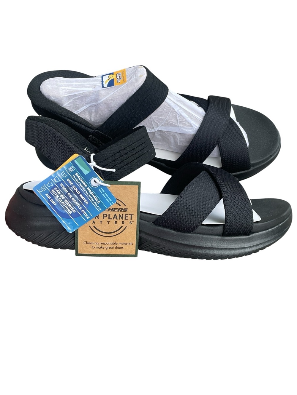 Skechers Black Slip-in Sandals, Synthetic Stretch Upper, Size 8.5, Brand New